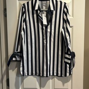 Chicos navy bow cuff stripe tunic